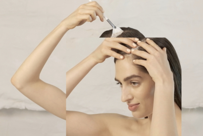 The scalp exfoliator precedes shampoo